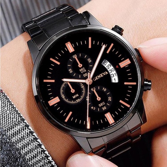 NWT-Mens Black and Rose Gold Watch - Picture 2 of 4